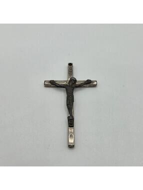Vintage Jesus on Cross Crucifix Pendant Silver Tone INRI Italy